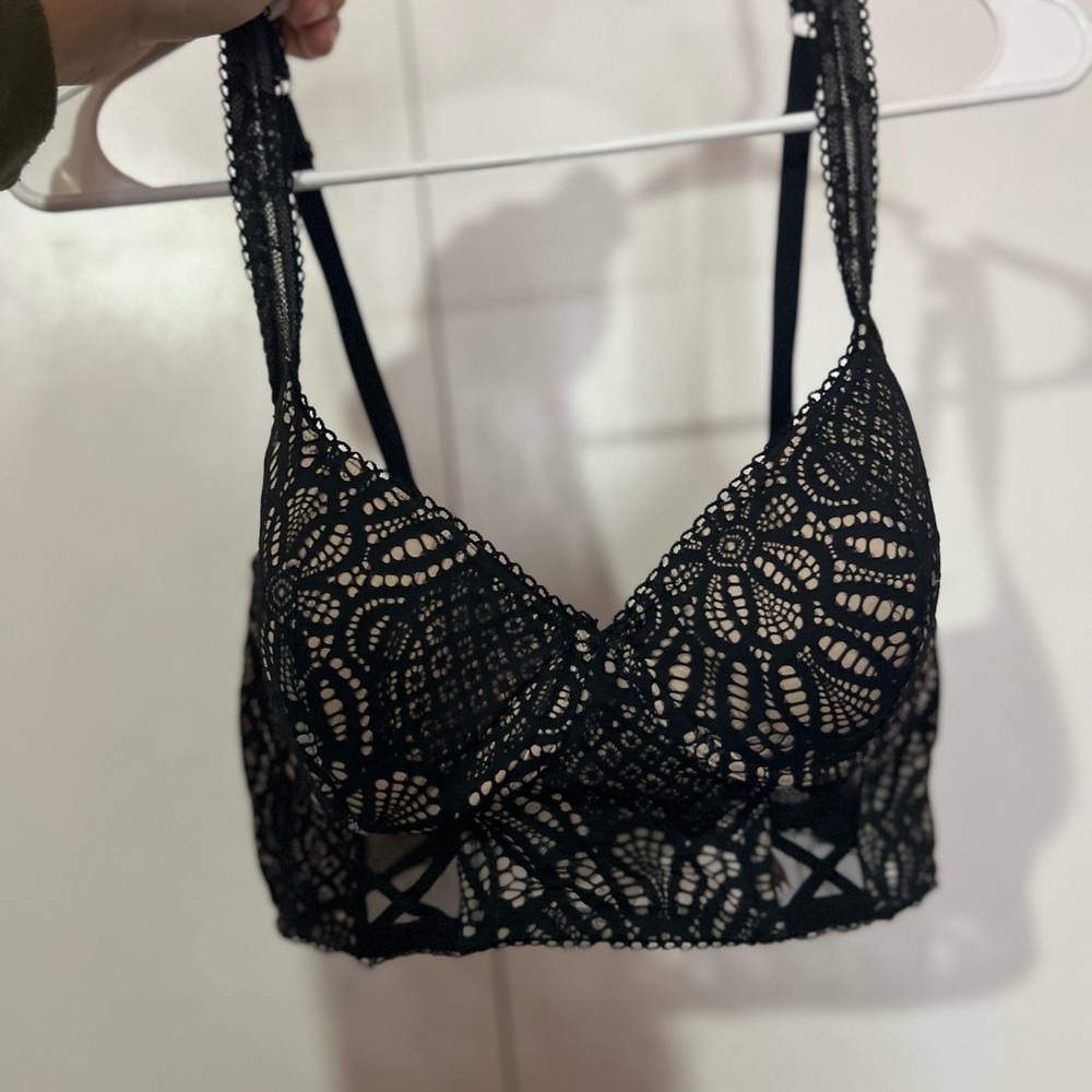 Victoria's Secret Dream Angels Lace Long Balconette Black Lace Bustier 36D